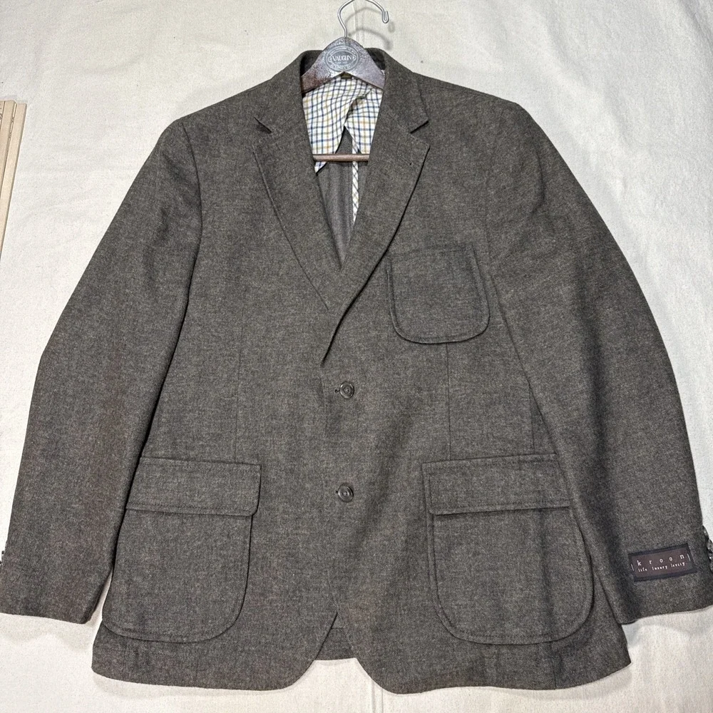 Kroon Wool Cotton Linen Blazer Jacket Mens 42 Brown Single Vent Unstructured
